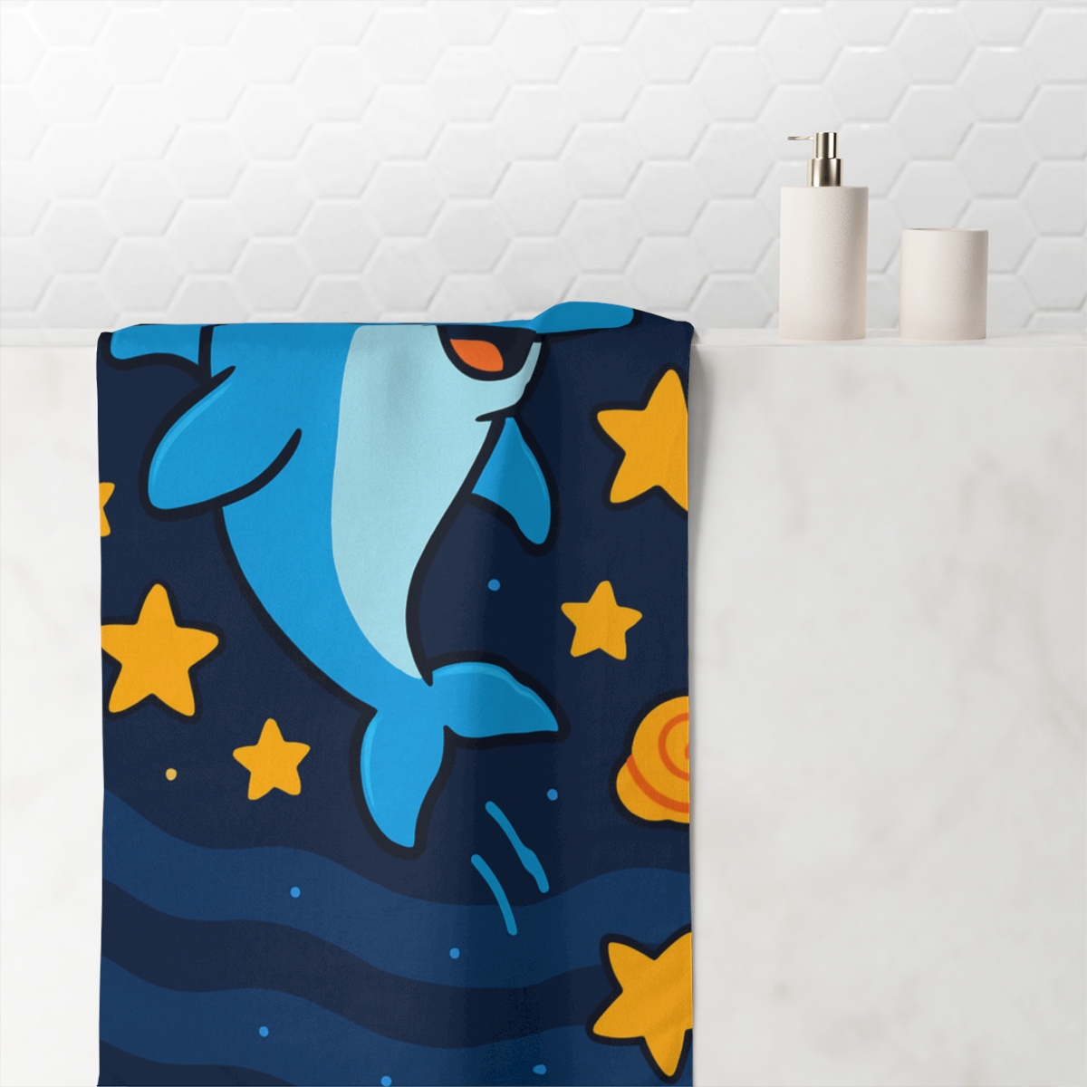 Cosmic Dolphin Star School decorative home towels