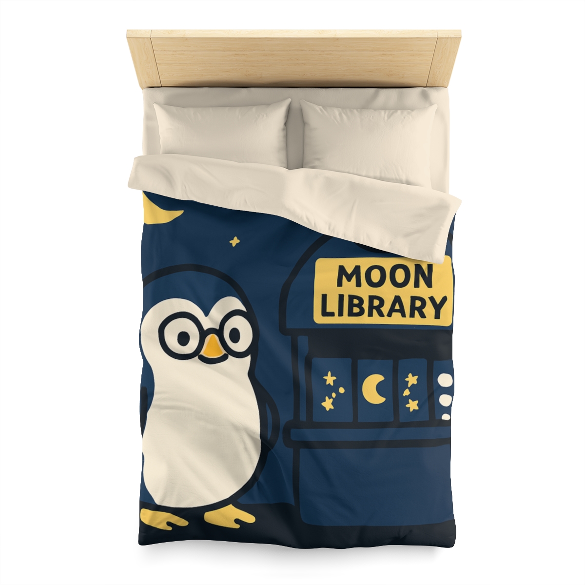 Moonlight Library Run By A Wise Penguin Astronomer stylish duvet covers