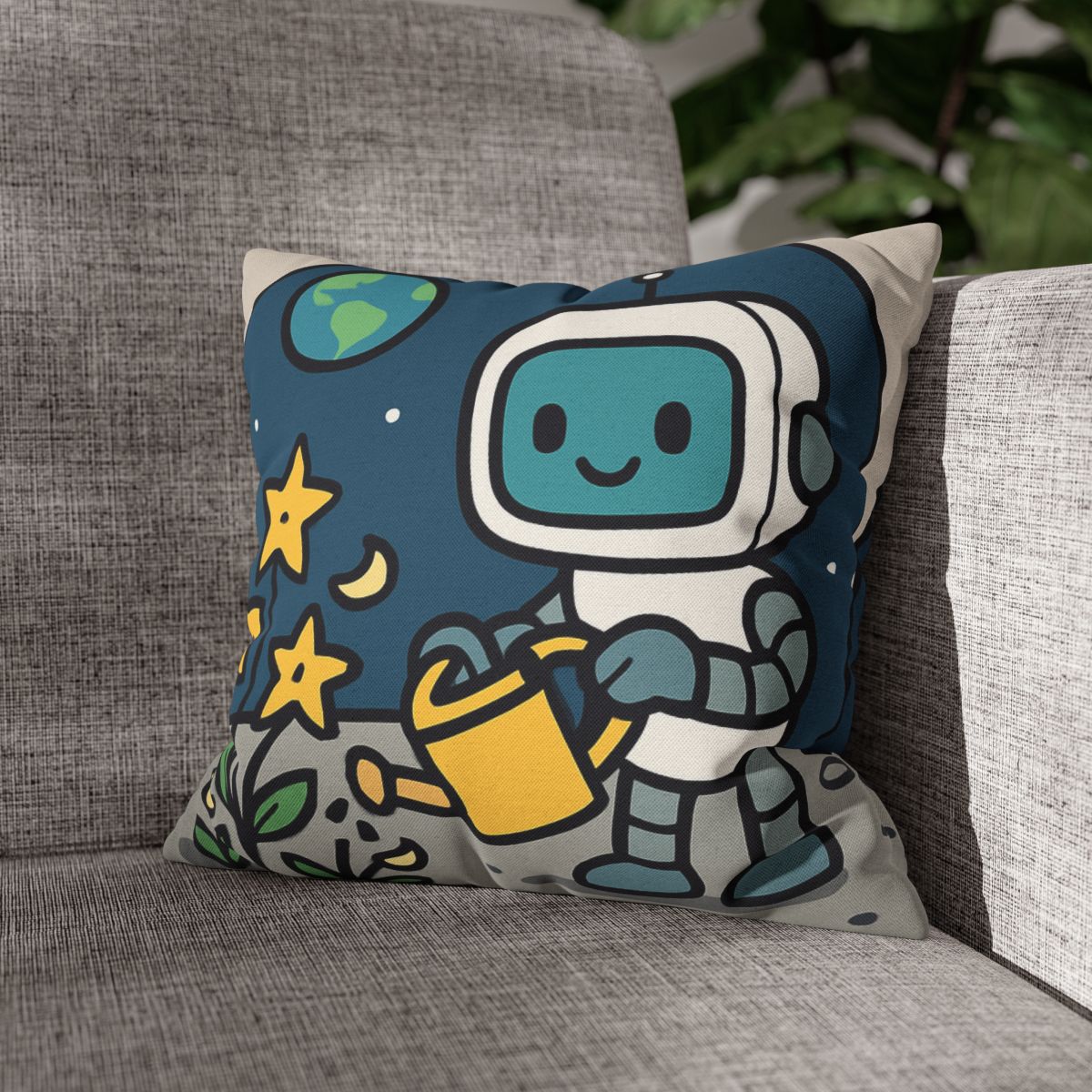Moon Garden Robot And Space Sprouts designer print pillow cases