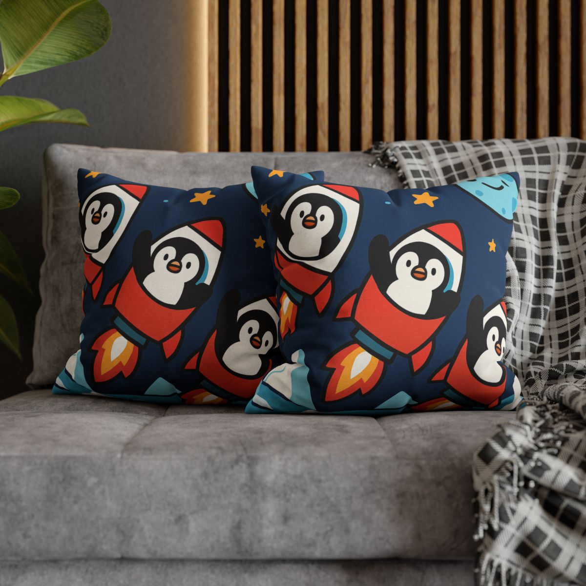 Rocket Penguin Crew soft cotton pillow cases
