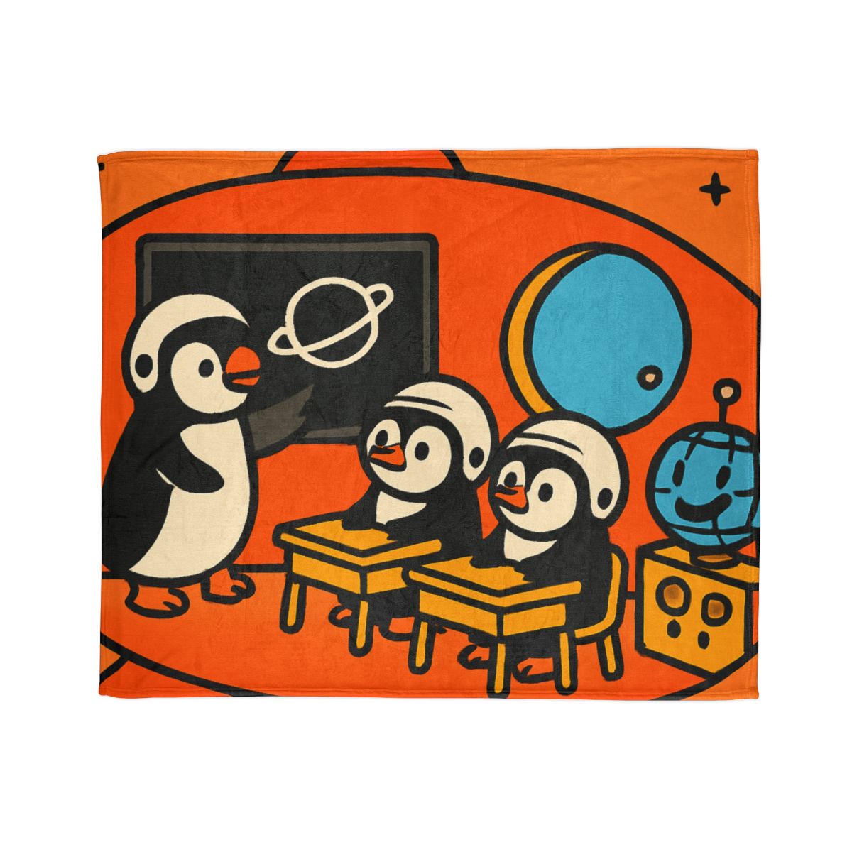 Rocket Classroom With Penguin Pilots unique gift blankets