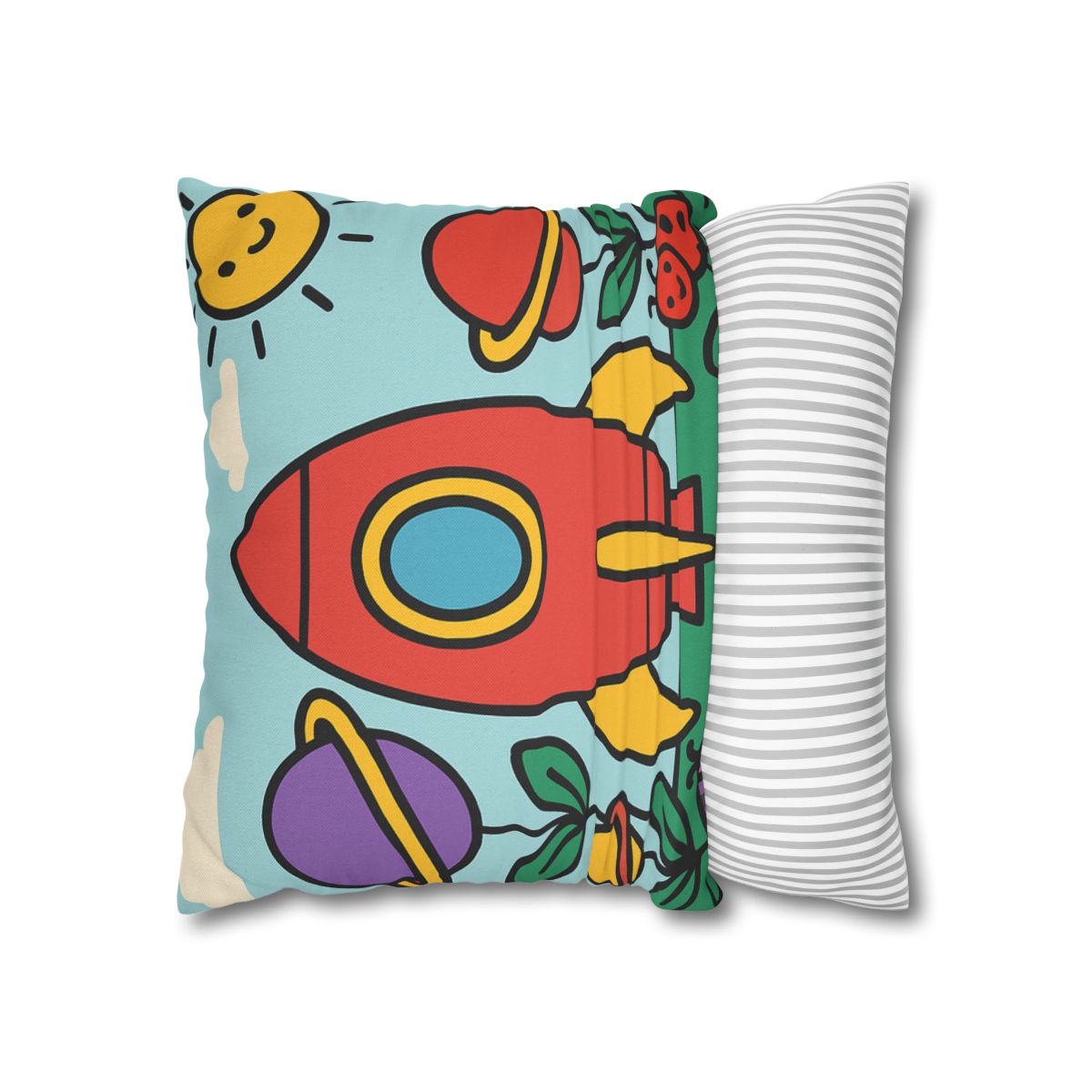 Rainbow Rocket Garden designer print pillow cases