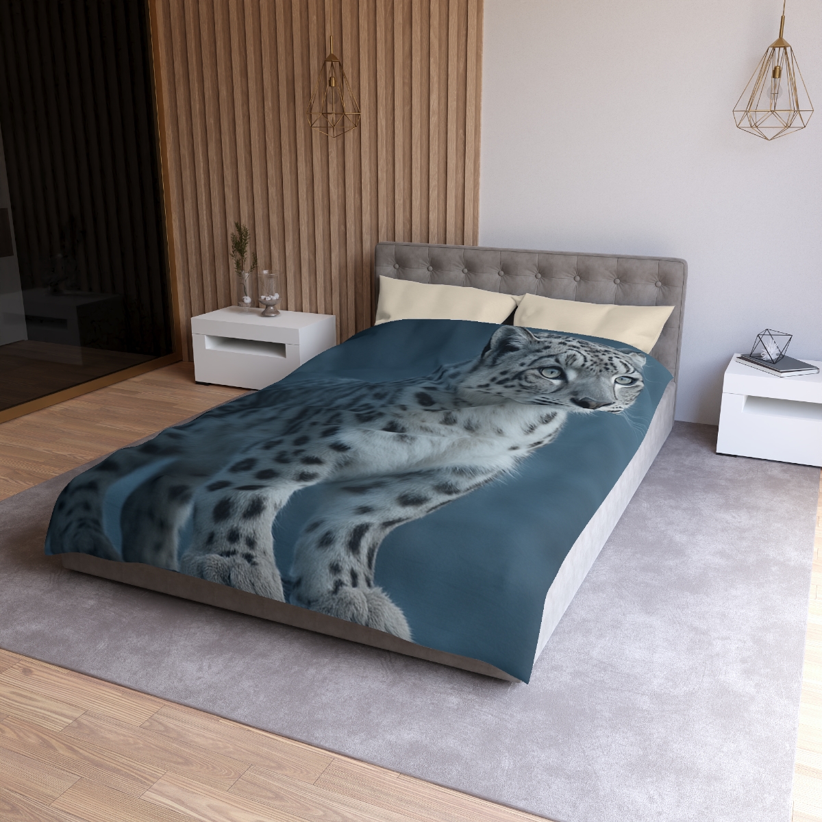 Cloud Cliff Snow Leopard designer printed duvets