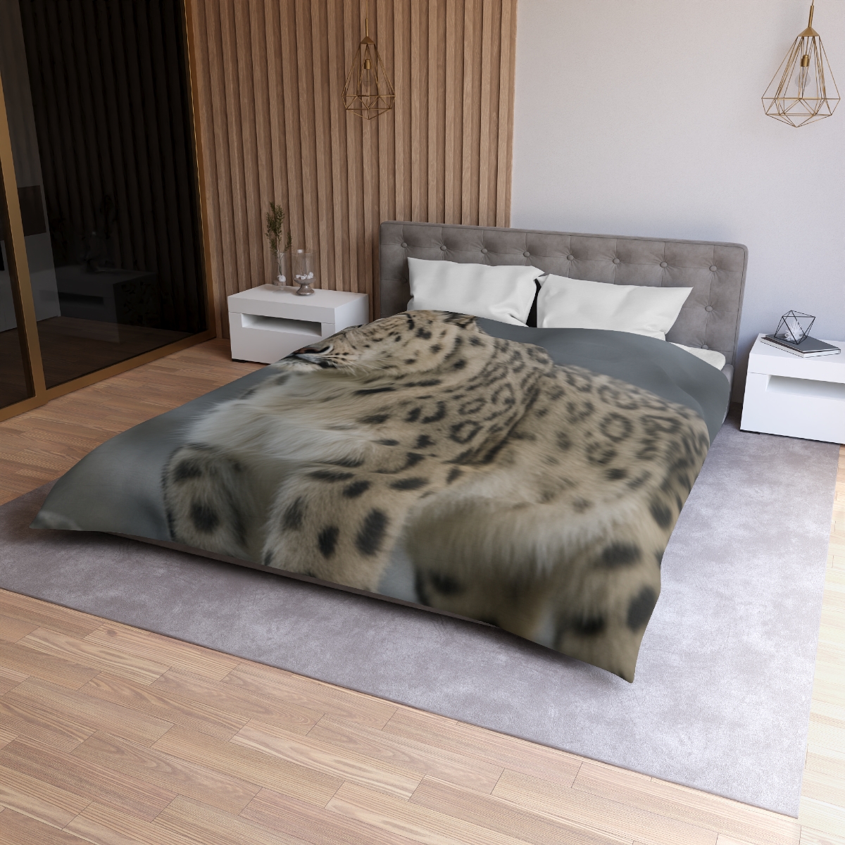 Snow Leopard Silent Summit designer printed duvets
