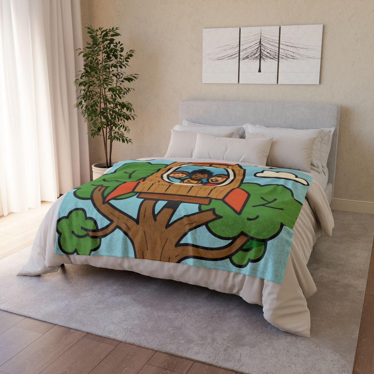 Time Traveling Treehouse Rocket designer printed blankets