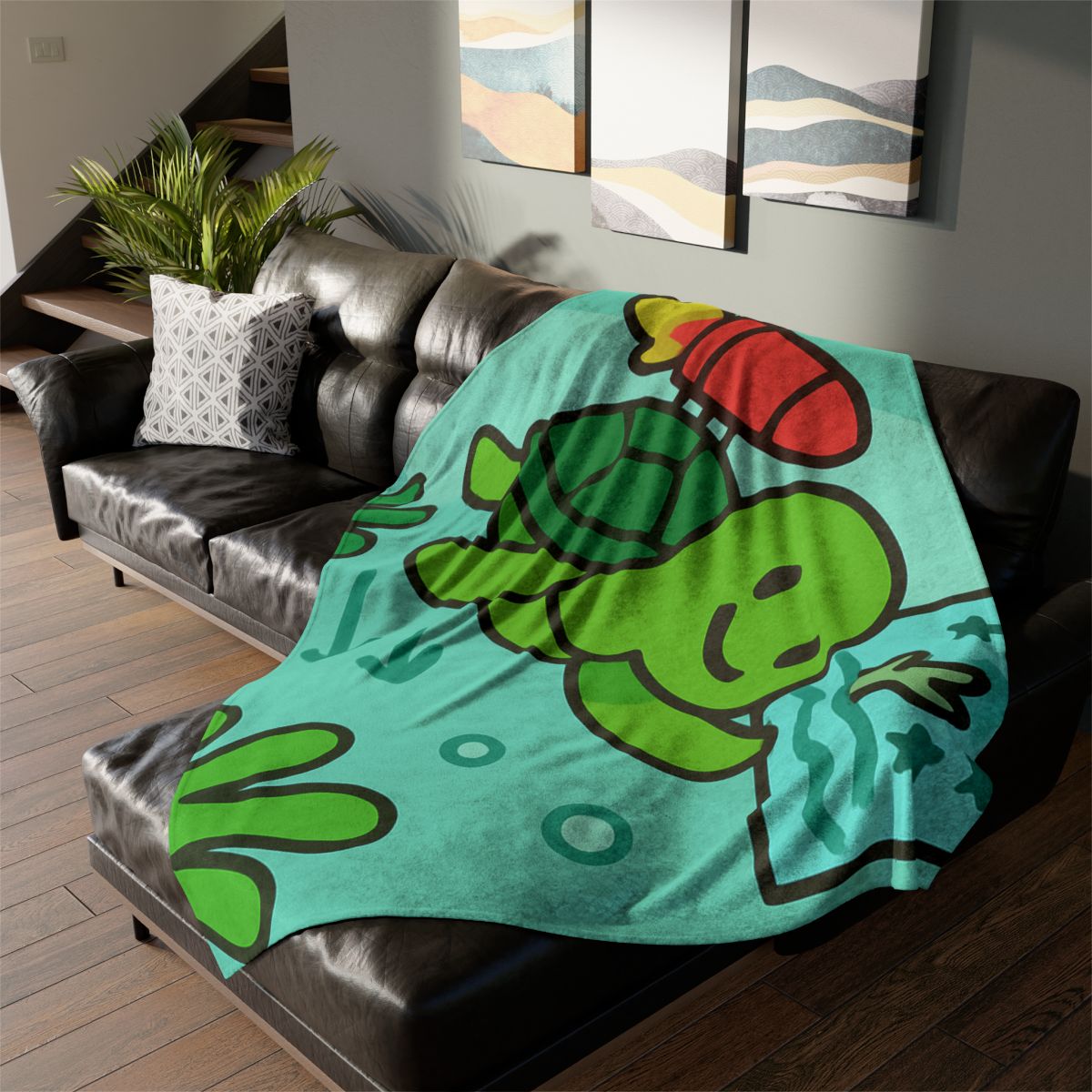 Underwater Rocket Turtle soft fleece blankets