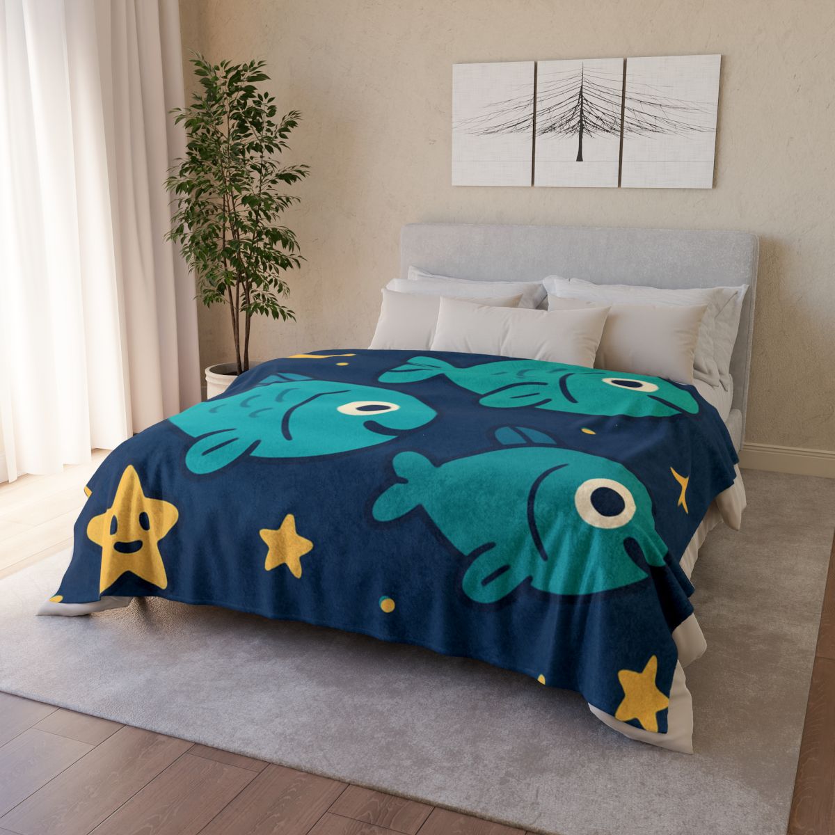 Starry Space Fish School designer printed blankets