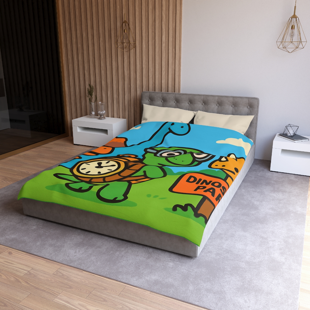 Time Traveling Turtle At The Dino Park designer printed duvets