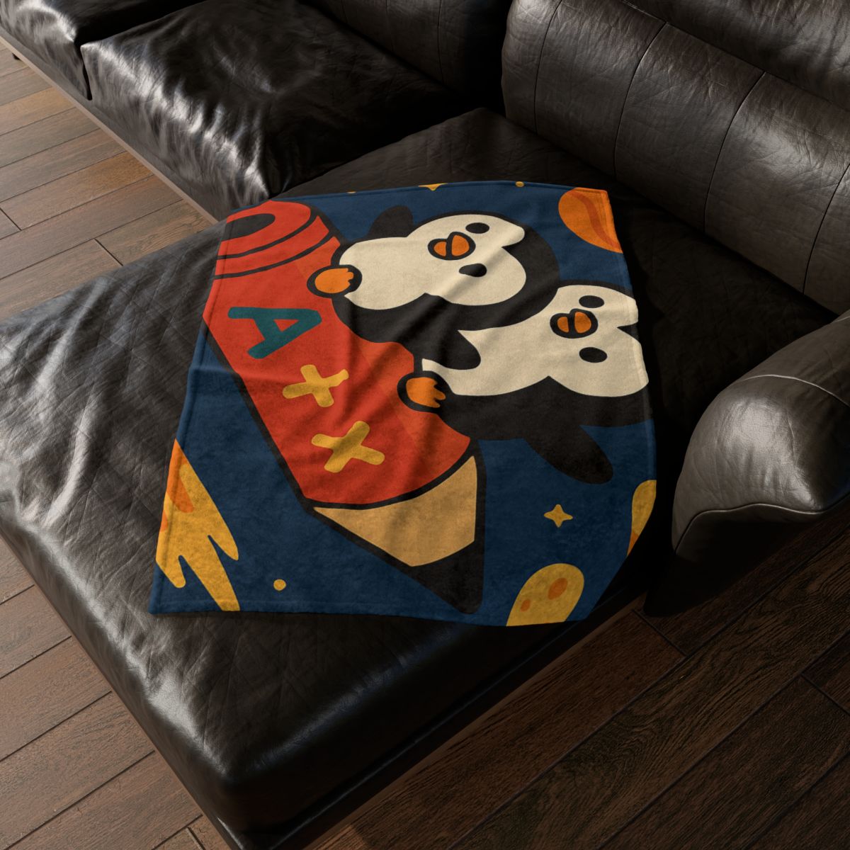 Rocket Riding Penguin Explorers personalized cozy blankets