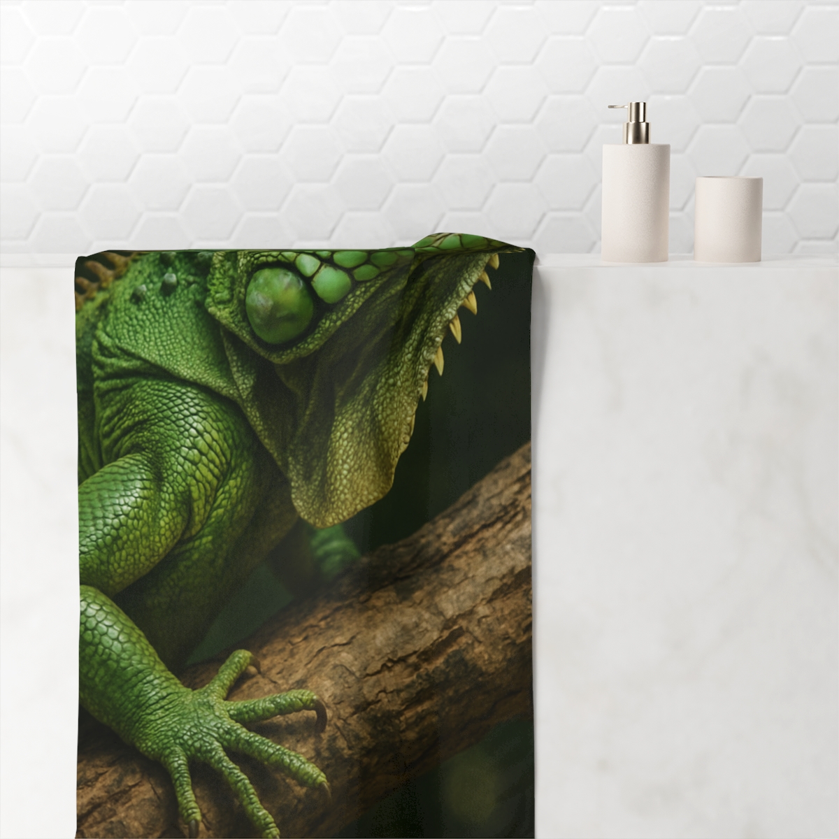 Starlit Stillness Green Iguana soft cotton towels