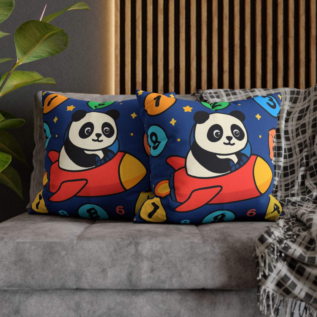 Rocket Panda And The Number Planets designer print pillow cases