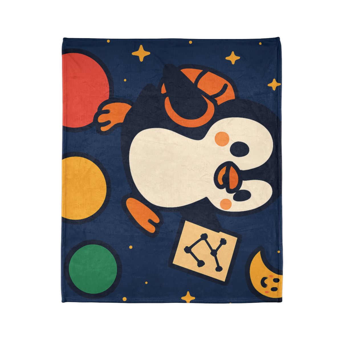 Planet Hopping Penguin Explorer designer printed blankets