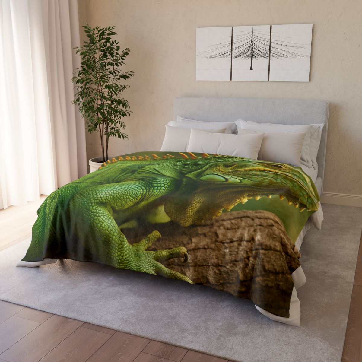 Emerald Drift Green Iguana soft fleece blankets