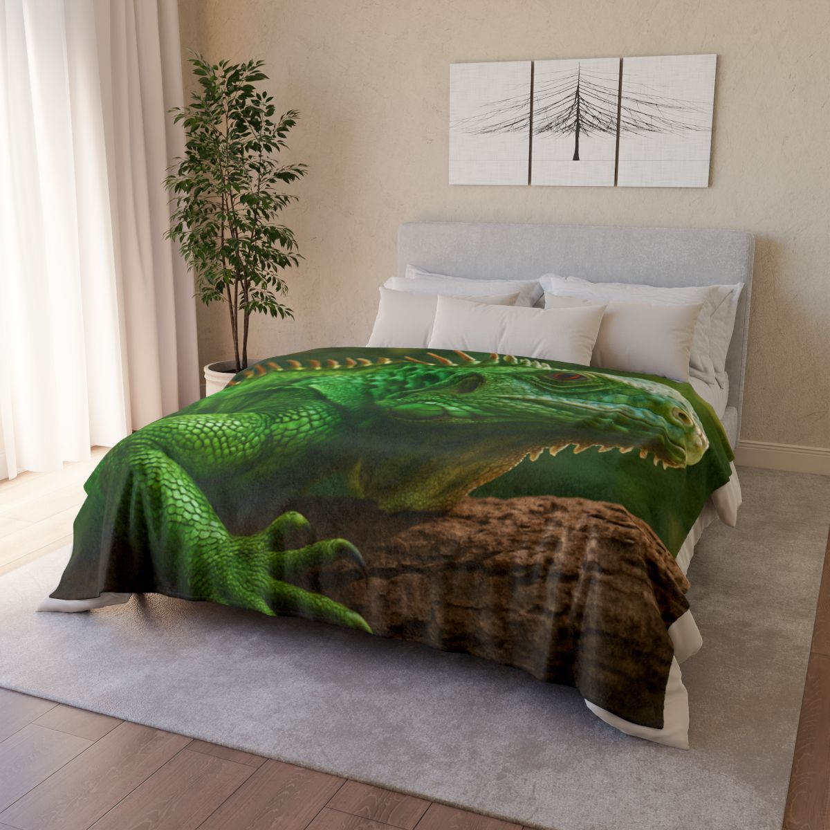 Emerald Gaze Green Iguana personalized cozy blankets