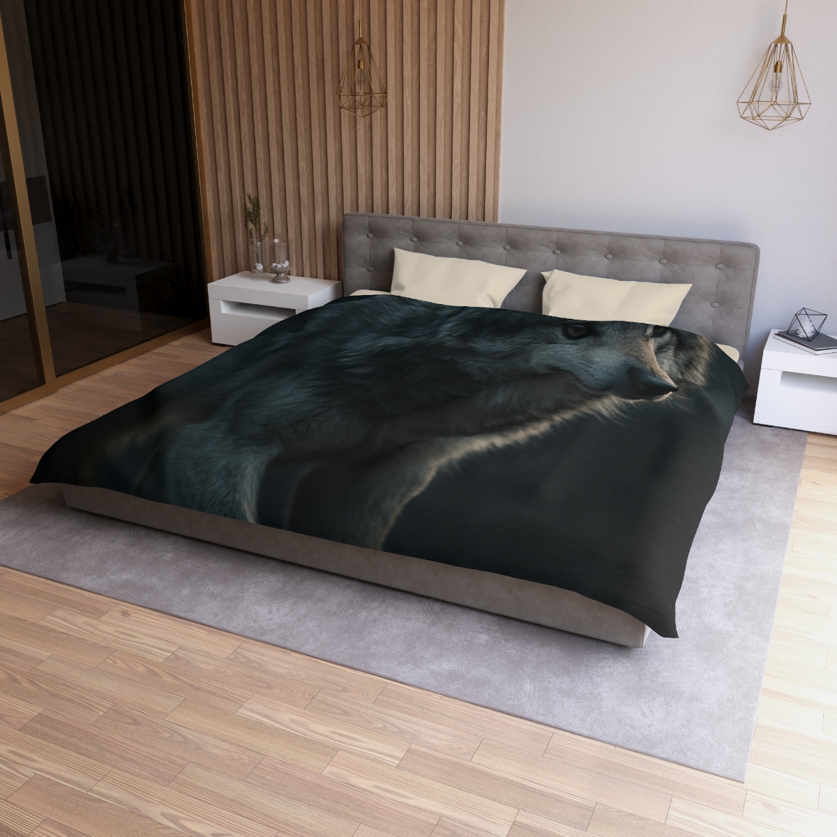 Moonlit Sentinel Gray Wolf trendy bedroom duvets