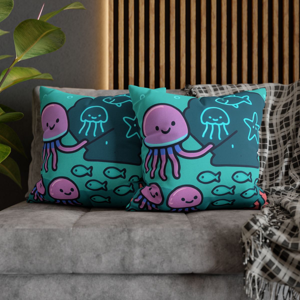 Bioluminescent Reef School With Glow Jellyfish custom pillow cases