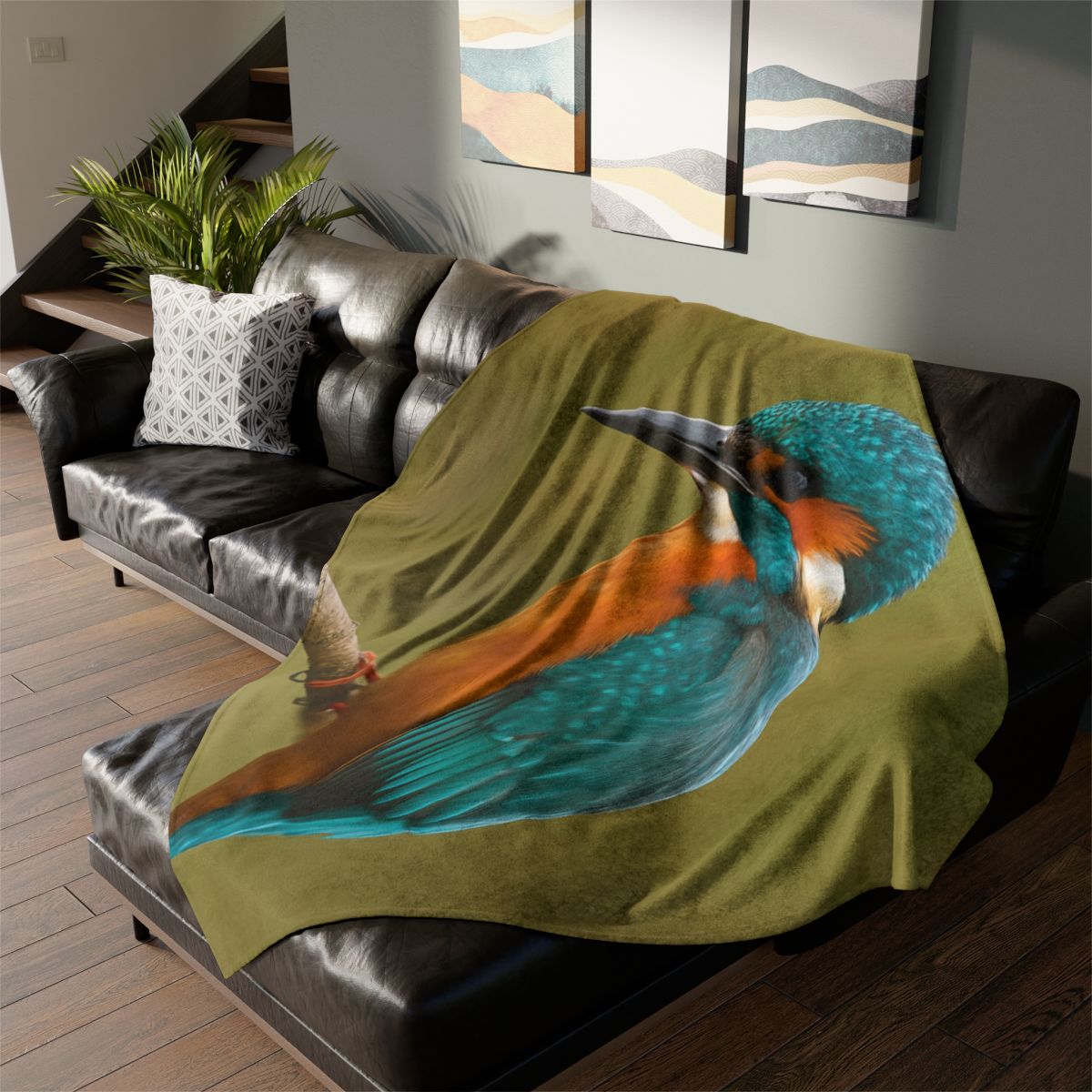 Azure Flash Kingfisher soft fleece blankets