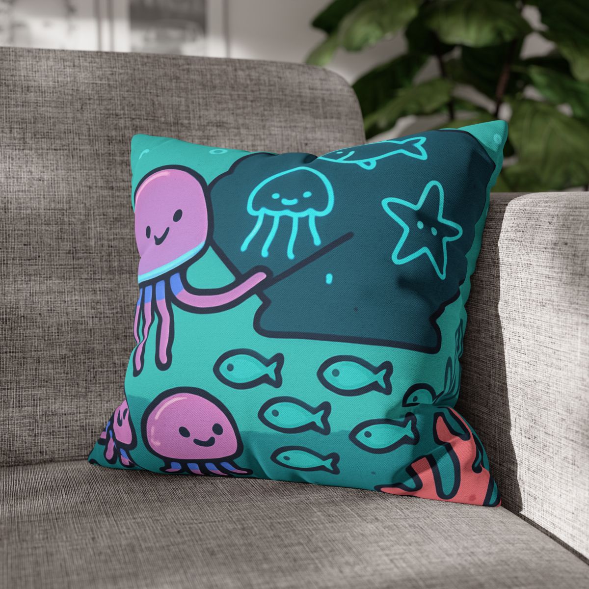 Bioluminescent Reef School With Glow Jellyfish custom pillow cases