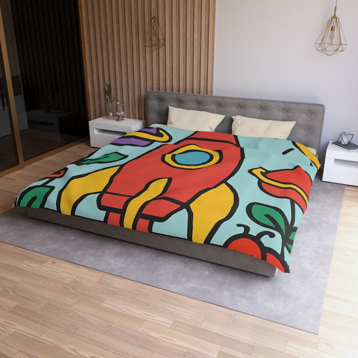 Rainbow Rocket Garden personalized bedding duvets