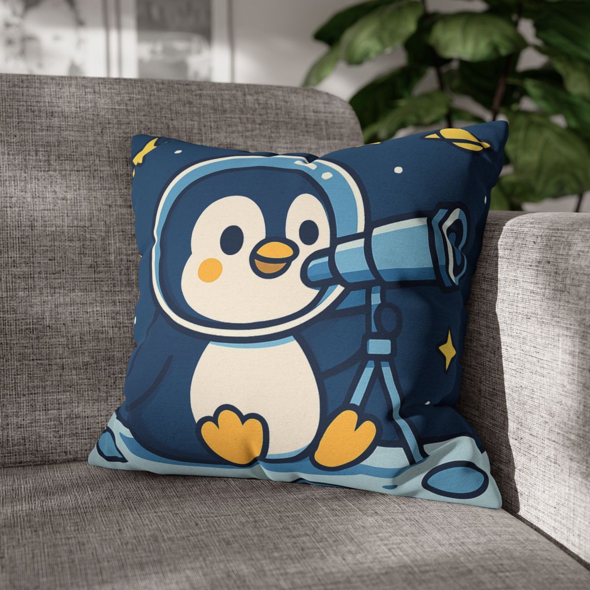 Stargazing Penguin On The Moon comfortable bedding pillow covers