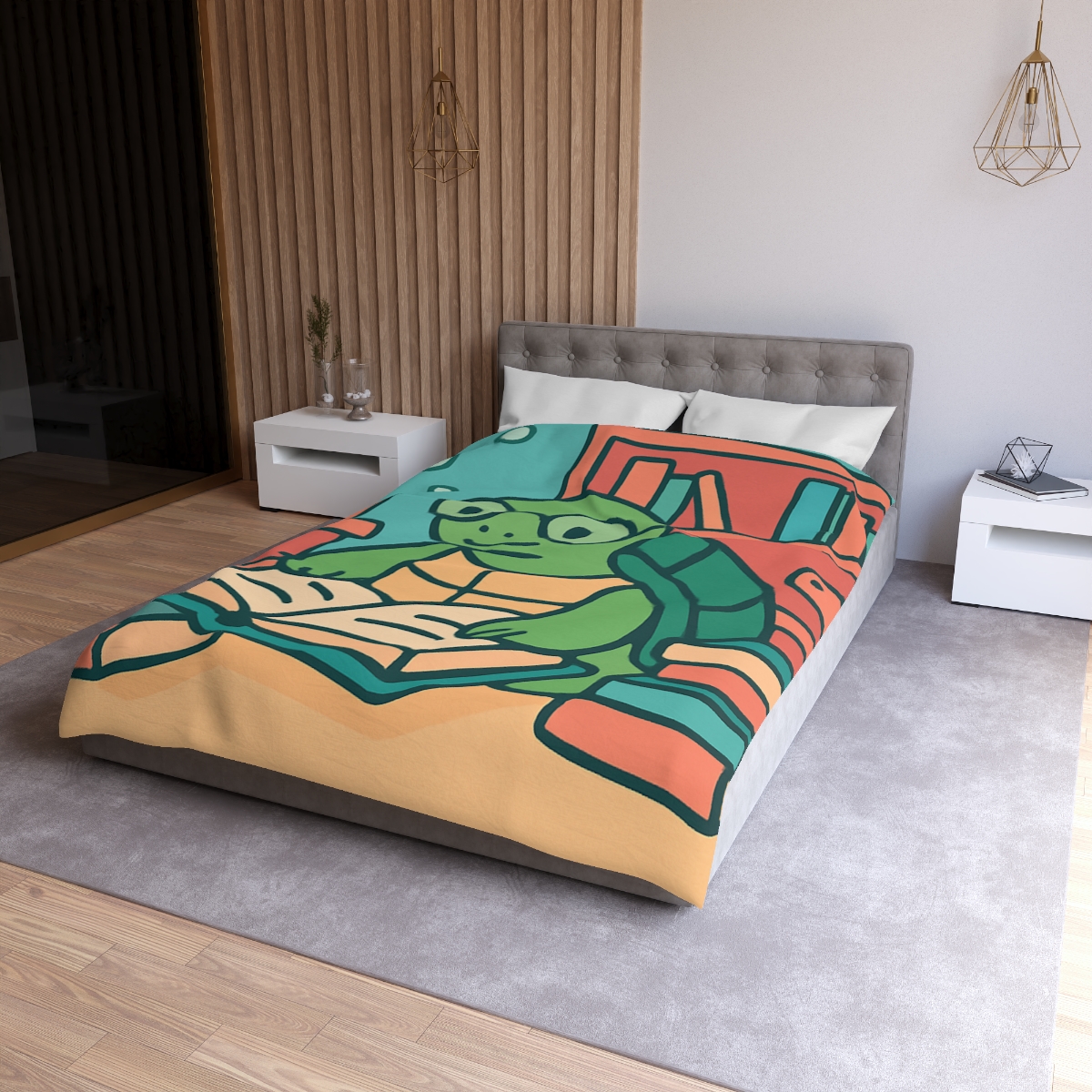 Underwater Library With Bookish Turtle designer printed duvets