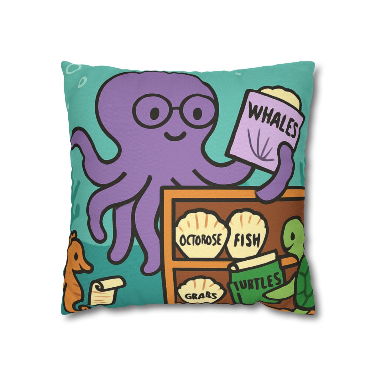 Undersea Library Of The Curious Octopus designer print pillow cases
