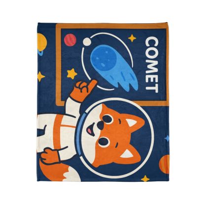 Comet Classroom With Curious Space Fox personalized cozy blankets