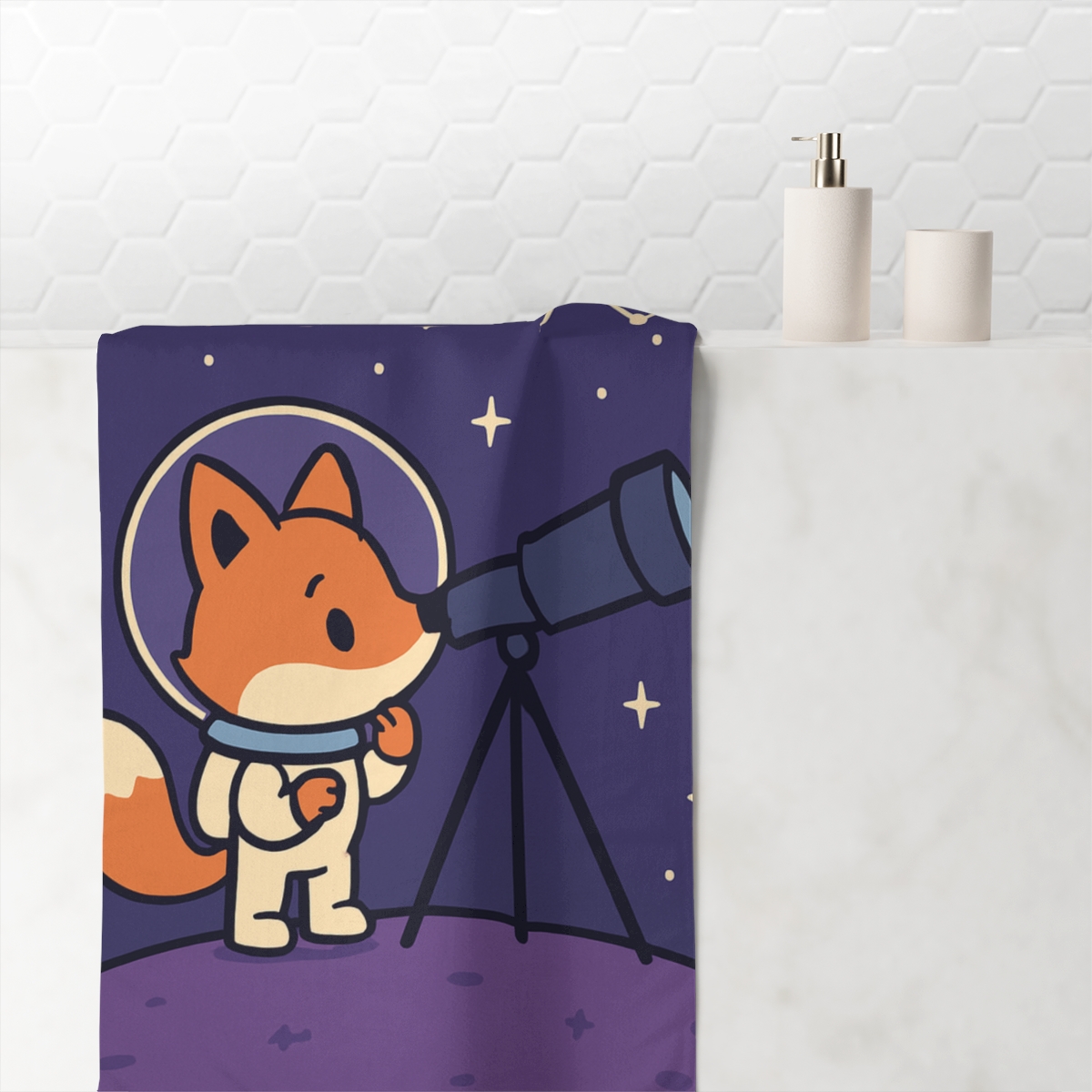 Stargazing Space Safari Fox unique gift towels