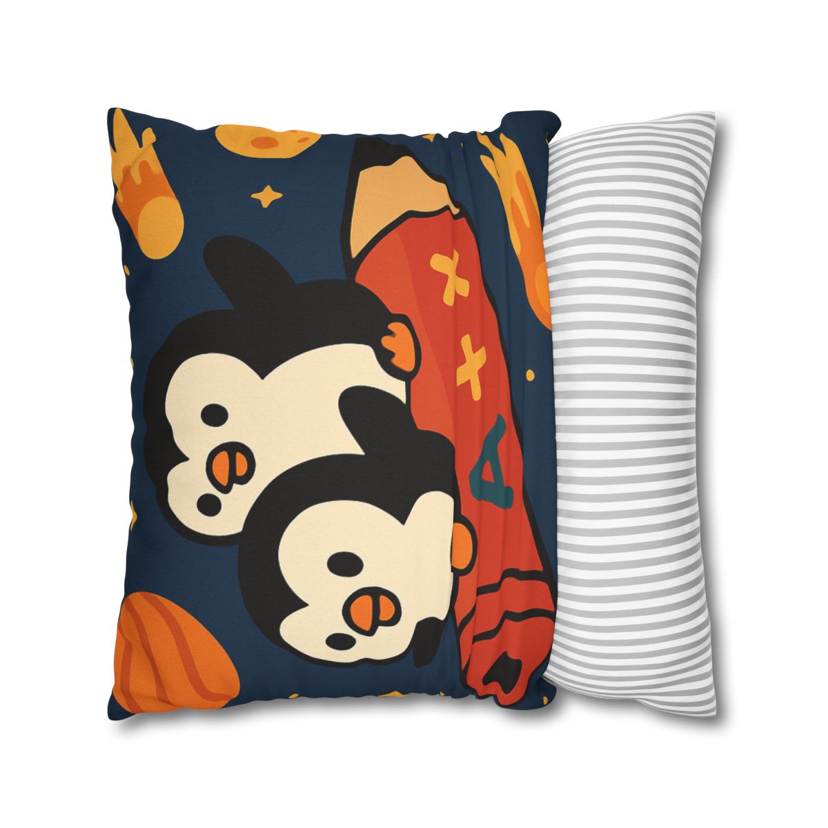 Rocket Riding Penguin Explorers trendy patterned pillow cases