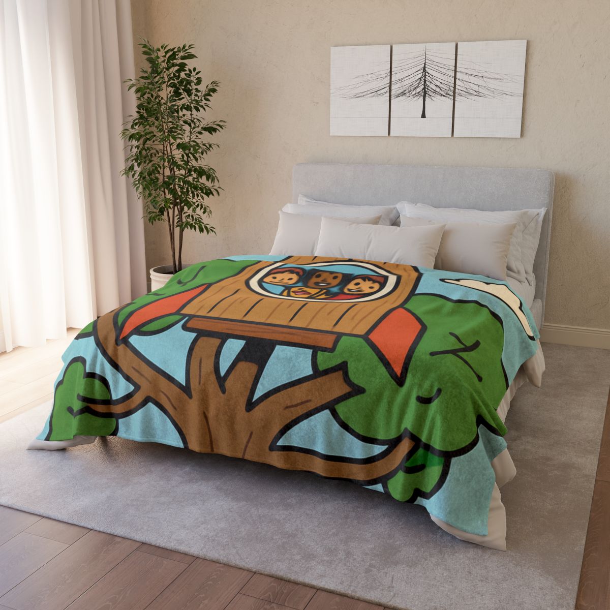 Time Traveling Treehouse Rocket designer printed blankets