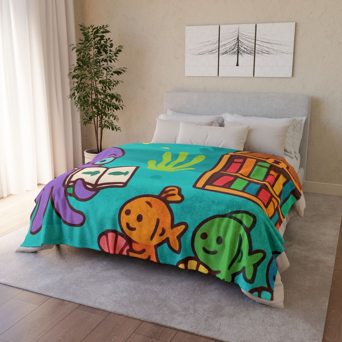 Coral Reef Library With The Octopus Librarian trendy patterned blankets