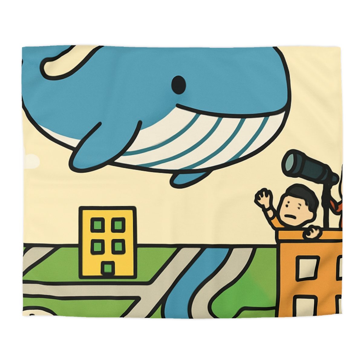 Sky Whale Over The Map City personalized bedding duvets
