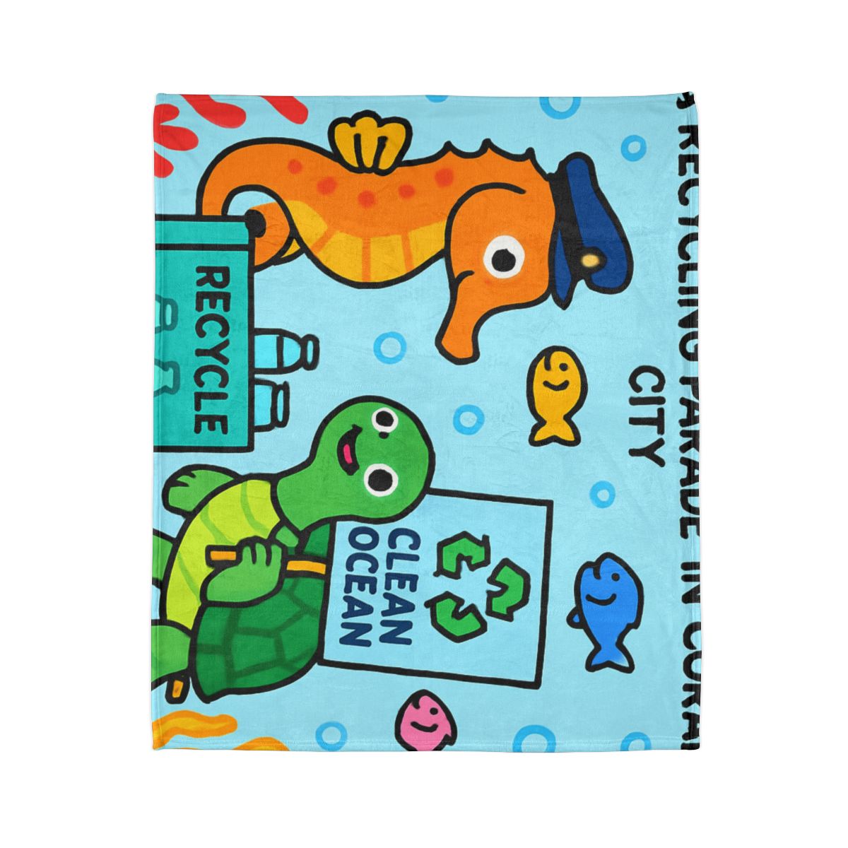 Coral City Recycling Parade With Captain Seahorse trendy patterned blankets