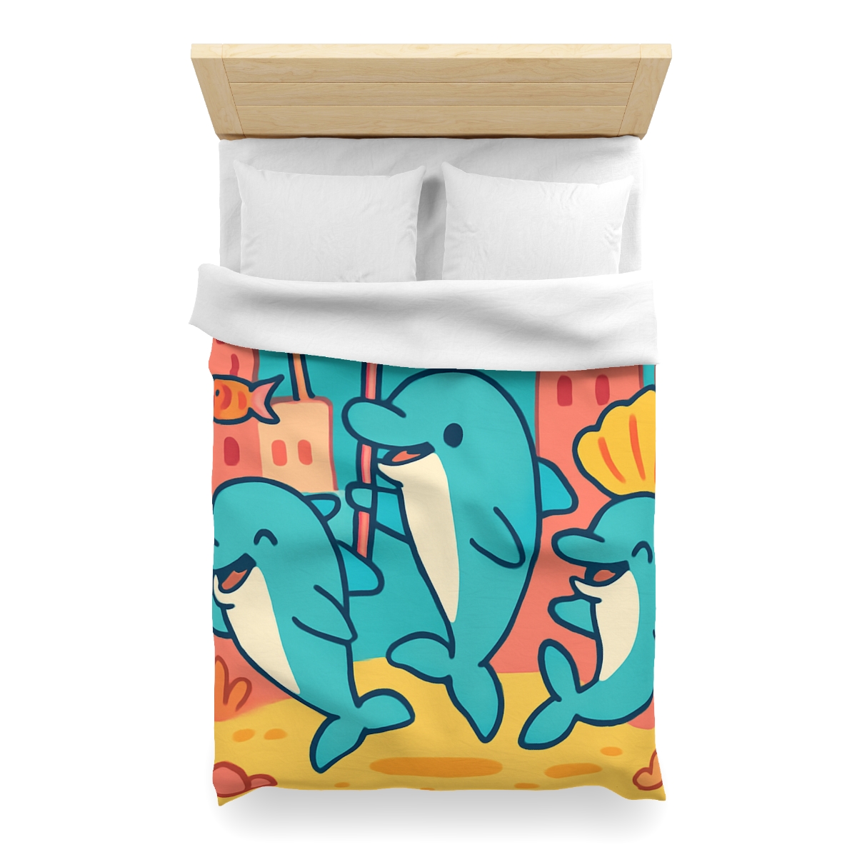 Coral City Dolphin Parade custom duvets