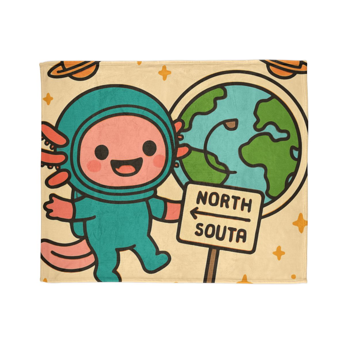 Luna The Axolotl Astronaut And The Bubble Planet Map stylish throw blankets