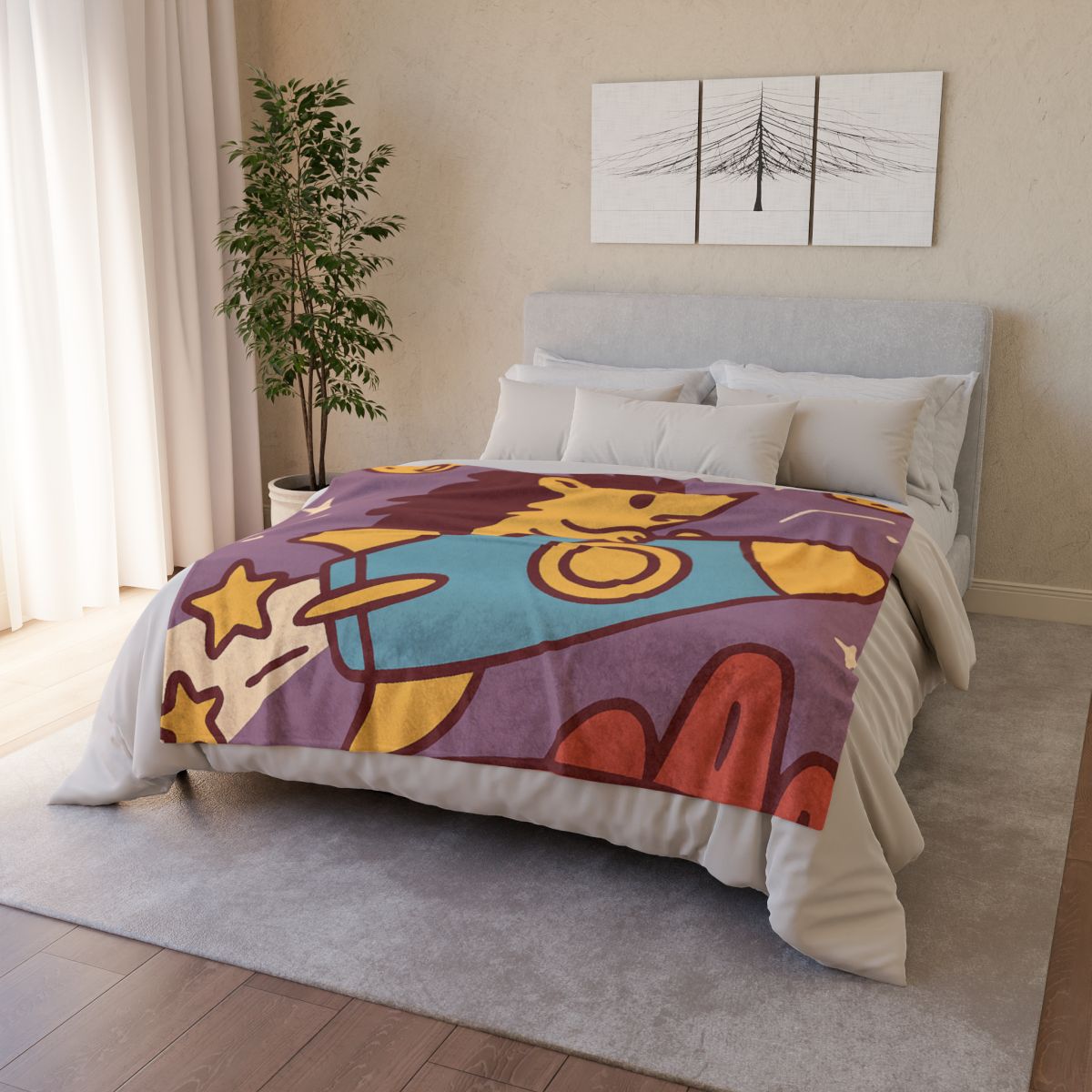 Rocket-Riding Hedgehog personalized cozy blankets