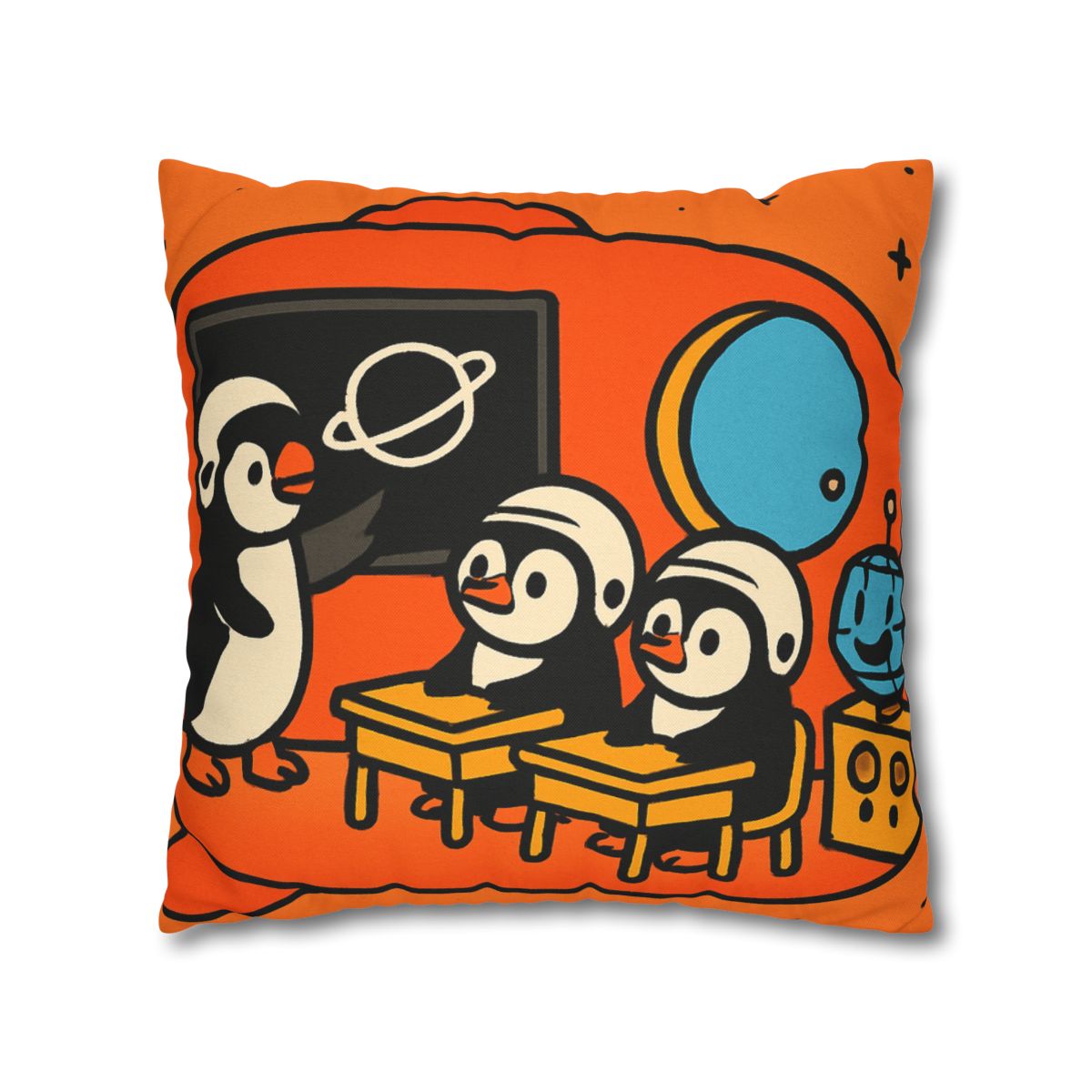 Rocket Classroom With Penguin Pilots stylish decorative pillowcases