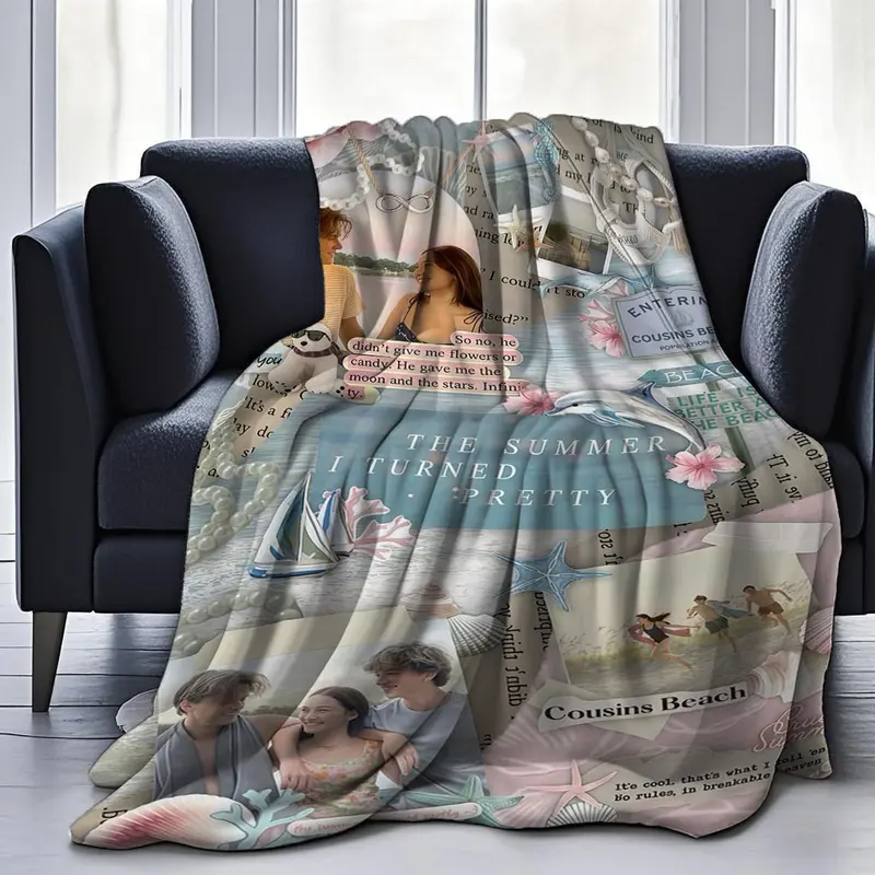 Novel Blanket I Get Pretty Summer Blanket Soft Beach Book Design with Florals and Text Soft Flannel Four Seasons Sofa Machine Washable Cozy Blanket Great for Home Use