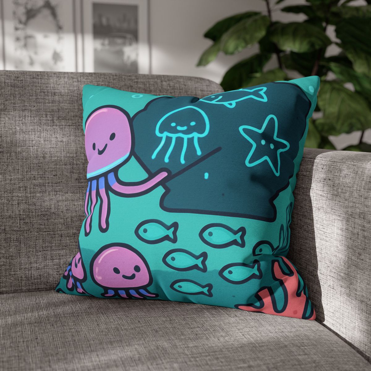 Bioluminescent Reef School With Glow Jellyfish custom pillow cases