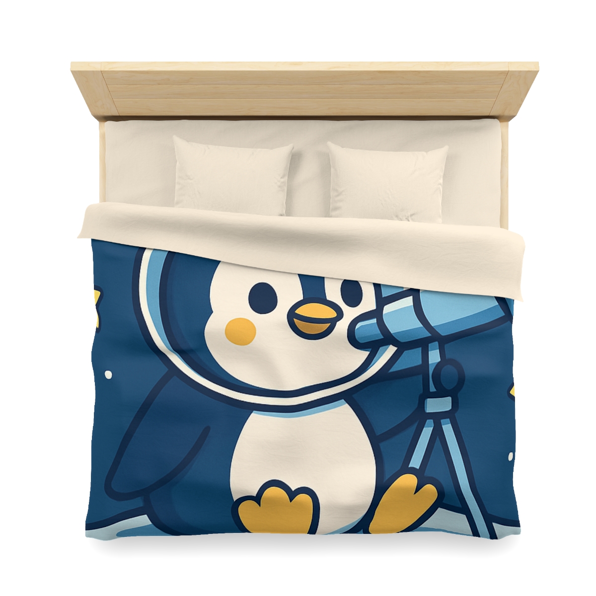 Stargazing Penguin On The Moon personalized bedding duvets