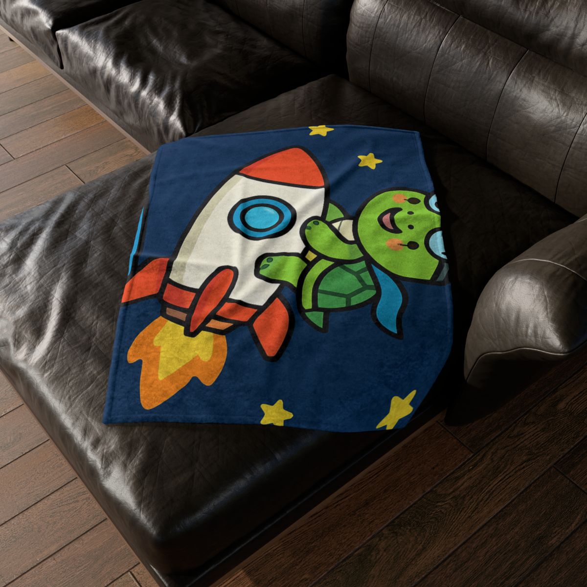 Rocket Riding Turtle To The Moon designer printed blankets
