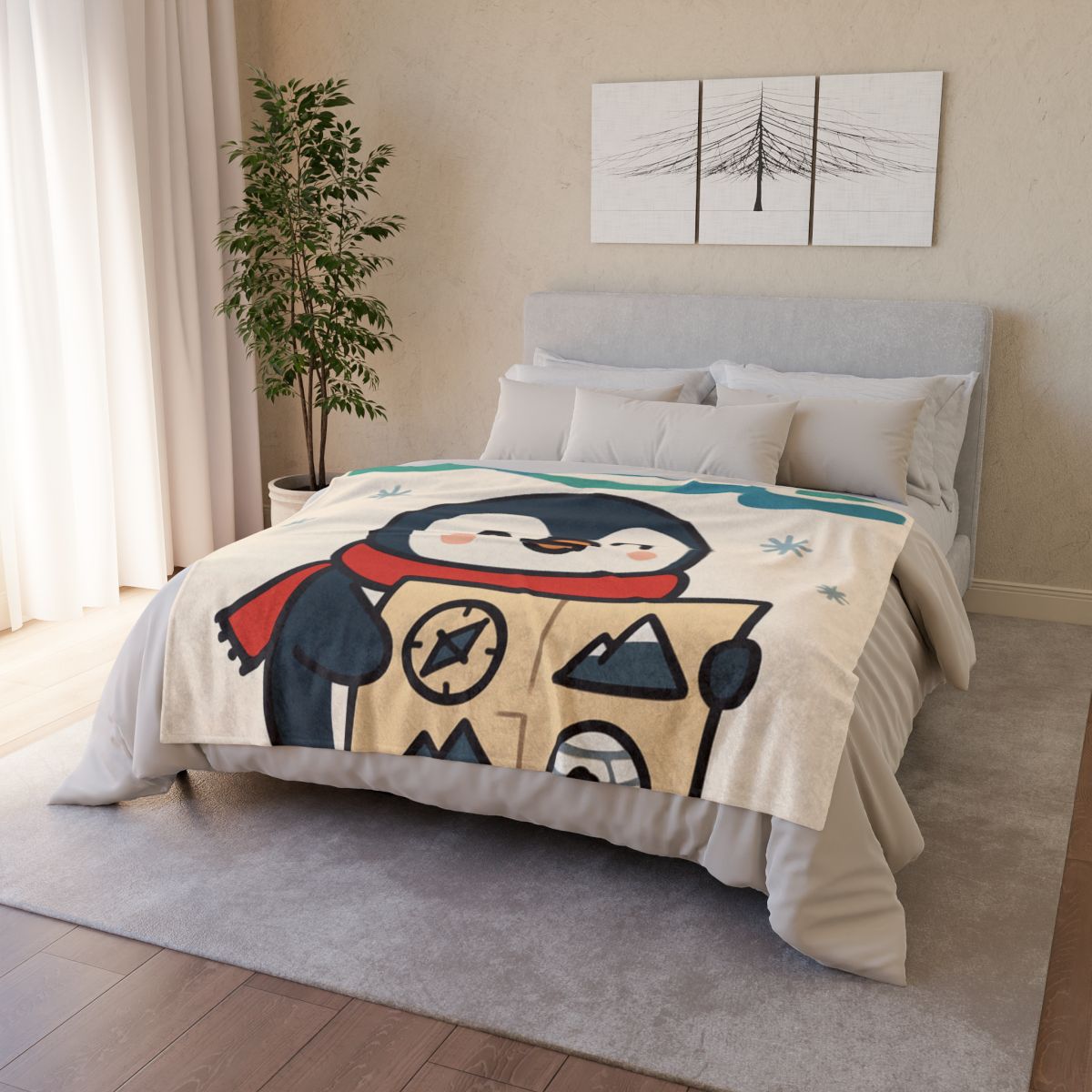 Polar Lights Penguin Map Quest stylish throw blankets