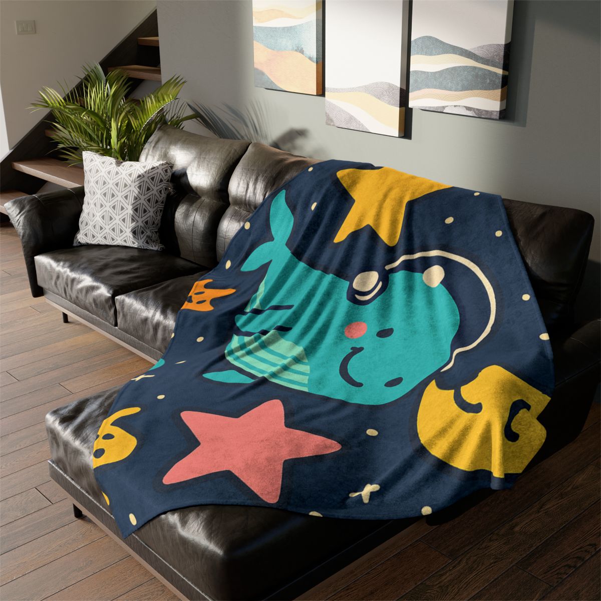 Starship Space Whale Adventure soft fleece blankets