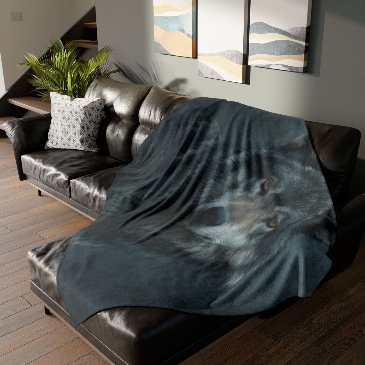 Moonlit Gaze Gray Wolf stylish throw blankets