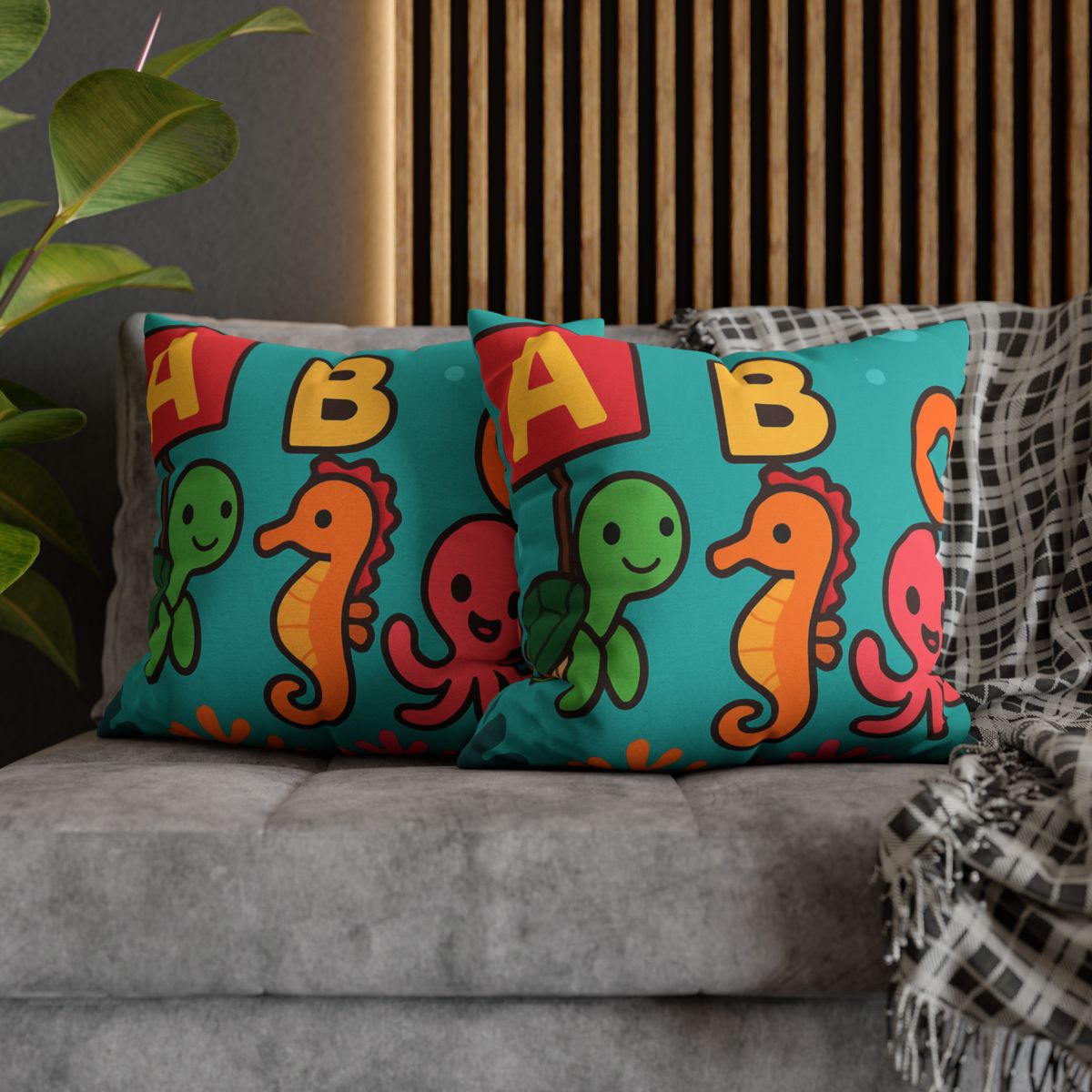 Coral Reef Alphabet Parade soft cotton pillow cases