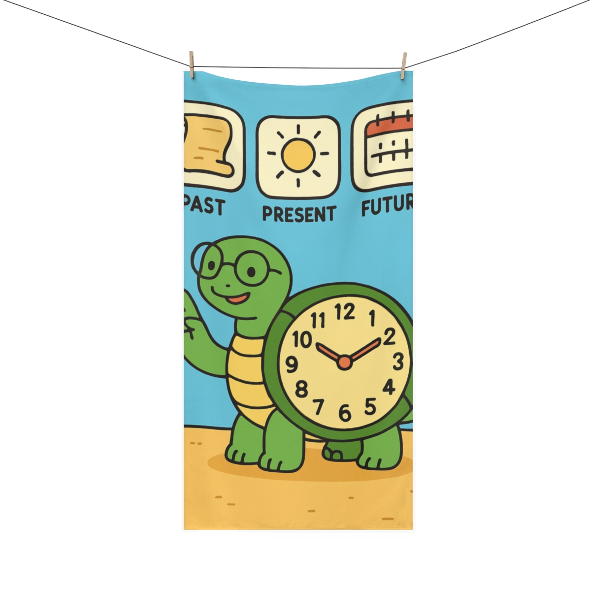 Time-Traveling Turtle Clock stylish beach towels
