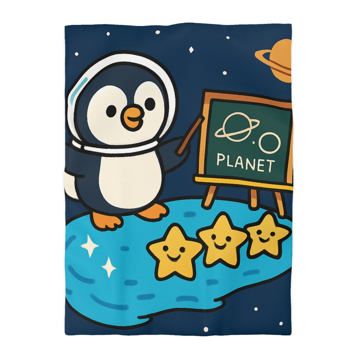 Comet Classroom With Captain Penguin designer printed duvets