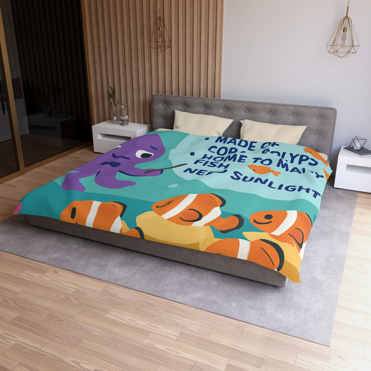 Coral Classroom With Professor Octopus soft comforter duvets