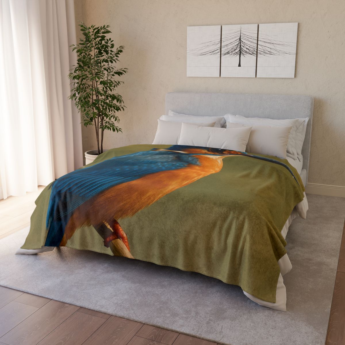 Dawn Drift Kingfisher designer printed blankets