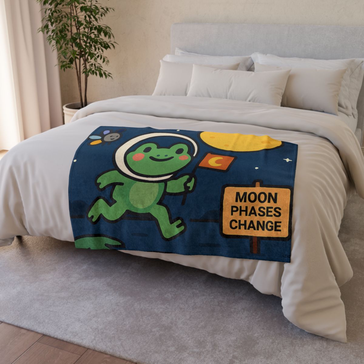 Moonlight Marsh Frog Astronaut trendy patterned blankets
